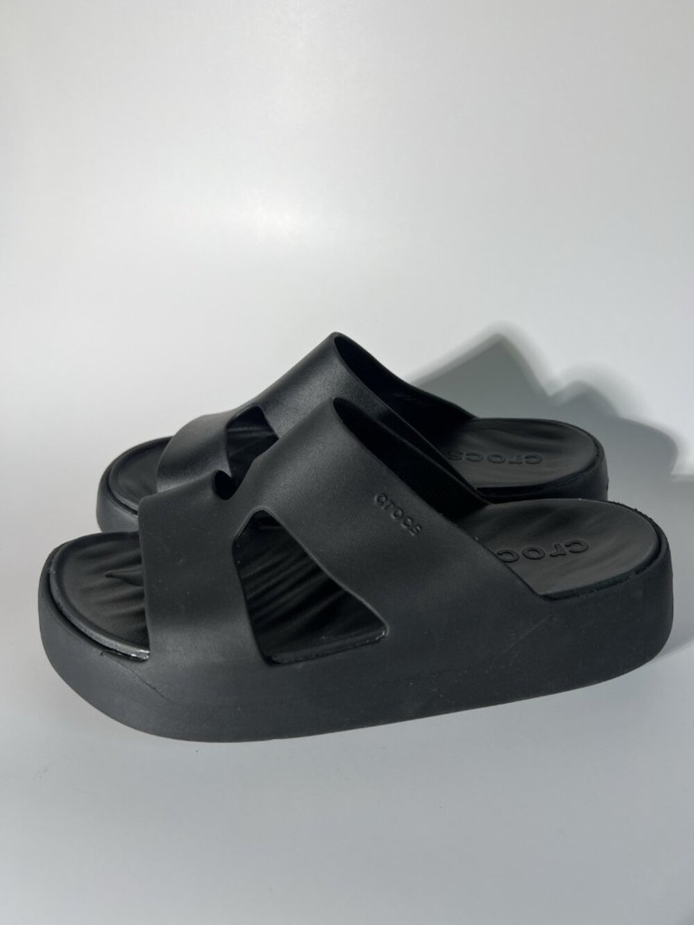 Crocs Black Platform Slides Comfort Sandals Womens W8 - Picture 8 of 14